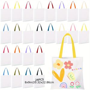TEMU 12/24팩 미니 토트백 서브리메이션 블랭크 8x9인치 소형 캔버스 재사용 가능한 장바구니