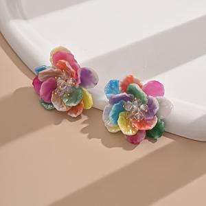 TEMU 여성을 위한 Chic 3D 레진 꽃 귀걸이 - 생동감 있는 다색 꽃 디자인, 자극적이지 않은 철 포스트, 일상 착용 및 파티에 완벽, 캐주얼 우아함 | 재미있는 귀걸이 | 자극적이지 않은 포스트, 꽃 귀걸이