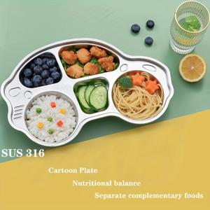 TEMU 【축제의 즐거움】스테인리스 스틸 만화식 접시 - 영양 균형, 음식 분리 및 보완 식사용 SUS 316 광택 메탈 분할 섹션 (동물 테마), 용품