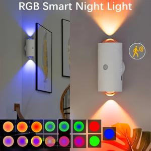 TEMU 모션 센서가 있는 스마트 LED 야간 조명, RGB 그라데이션 디머블 벽 램프, USB 충전식 실내 분위기 조명, 쉬운 설치를 위한 자석 베이스, 1500mAh 리튬 배터리, 현관, 침대 옆, 책상, 옷장에 적합 - 방수 기능 없음, ≤36V, 현관 조명 | 현대적인 장식 | 스마트 홈 조명, 침실용 LED 라이트