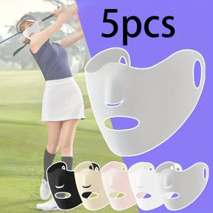 TEMU 5pcs 탄성 스포츠 얼굴 마스크 - 통기성, 자외선 차단 디자인, 및 야외 활동에 편안함, 골프, 테니스 및 캐주얼 외출에 이상적, 야외 장비 | 세련된 얼굴 마스크 | 편안한 핏 마스크