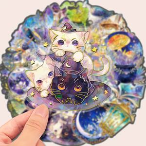 TEMU 30pcs PET 금속 표면 레이저 데칼 매직 고양이 올리브 Fantasy 투명 스티커 DIY 장식 휴대 전화 노트북 케이스 스티커