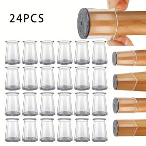 TEMU 24pcs 투명 투명 고급 가구 다리 커버, 회색 둥근 바닥 펠트 패드 - 긁힘 방지, 내마모성, 미끄럼 방지, 쉽게 설치 가능, 다리 크기에 따라 적합, 바닥 보호, 테이블 및 의자 안전, 가구 패드