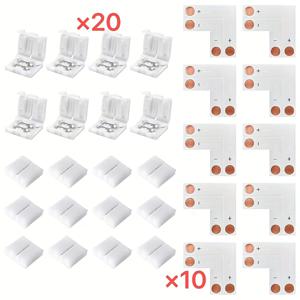TEMU 10개 L자형 2핀 LED 커넥터 20개 클립 포함 - 8mm 직각 솔더리스 어댑터 3528/5050 SMD/COB LED 스트립, 유연한 확장 터미널, 배터리 필요 없음, 솔더리스 연결 | 다용도 연결 | 내구성 있는 플라스틱 구조, 천장용 LED 조명