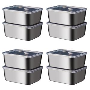 TEMU 8pcs 스테인레스 스틸 식품 용기, 밀봉 플립 탑 뚜껑, 전자레인지 안전, 샐러드, 과일 및 식사 준비용 사각형 디자인, 냉장고 및 주방 정리 필수품 - 누출 방지, 냉장고 안전, 손 세척 가능, 주방 정리 | 현대 주방 용품 | 내구성 식품 용기, 스테인레스 스틸 식품 보관|냉동고
