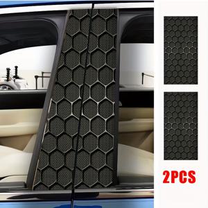 TEMU 2pcs 허니컴 패턴 자동차 B-pillar 스티커 - 블랙 자체 접착, 쉬운 적용, 차량 도어 변형을 위한 장식성 스크래치 커버, 우주 주제, 반고려한 마감, 플라스틱 및 유리 표면에 적합, 자동차 스티커