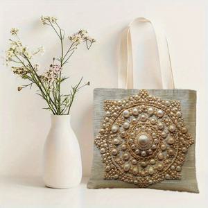 TEMU 1개 캔버스 토트 크로스바디 백 14x16인치/35x40cm, 2D 평면 인쇄, 진주 섬세하고 복잡한 패턴의 비실제 자수, 선생님과 친구들을 위한 최고의 선물, 졸업 필수품 WSY22807952