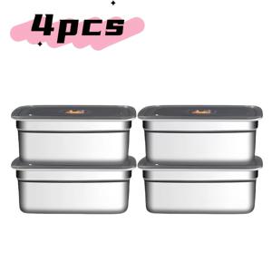 TEMU 4pcs 스테인레스 스틸 벤토 박스 용기와 뚜껑 - 남은 음식, 고기 마리네이션, 과일 점심을 위한 직사각형 식품 보관 트레이 | 재사용 가능, 식기 세척기 및 냉장고 안전 | 피크닉 및 일상적인 사용에 이상적 (1000ml)|냉동고