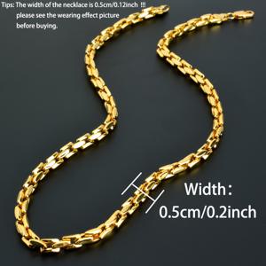 TEMU ZEADEAR 5mm 골든톤 쿠바 링크 체인 목걸이 - 남성용 18K 금도금 내구성 있는 구리, 스타일리시한 반짝임, 캐주얼 의상, 파티 및 선물용으로 완벽함|목걸이|남자목걸이