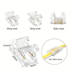 TEMU 10개입 8mm 2핀 COB LED 스트립 커넥터, 단색 LED 스트립용 솔더리스 연장 클립, 투명 플라스틱과 골드 메탈 접점, 쉬운 설치, 전원 필요 없음, LED 스트립 확장 | 솔더리스 연결 | 플라스틱 하우징, LED 라이트 스트립 커넥터