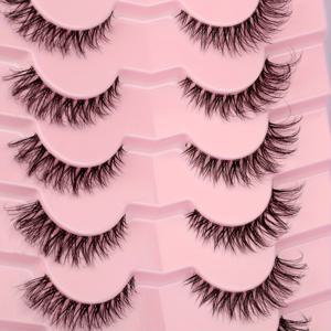 TEMU 소프트 두꺼운 시리즈 3 투명 밴드 컬리 캣 아이 12mm 자연스러운 인조 밍크 속눈썹 7쌍 팩, 일상 및 데이트용