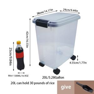 TEMU 30L/10L 대용량 애완동물 사료 보관 용기, 밀폐 뚜껑이 있는 투명한 PP 버킷과 캐스터로 쉬운 운반 가능, 개와 고양이 건식 사료함, 장난감 보관 및 화장실용, 화장실 보관함 | 기능적인 펫 디자인 | 바퀴 달린 애완동물 컨테이너