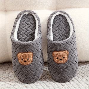 TEMU 남성용 귀여운 곰 디자인의 편안한 플러시 실내 슬리퍼 – 부드러운 원단, 따뜻한 퍼 안감, 가벼운 홈웨어용, 검정과 흰색, 가을과 겨울에 완벽함, 귀여운 슬리퍼