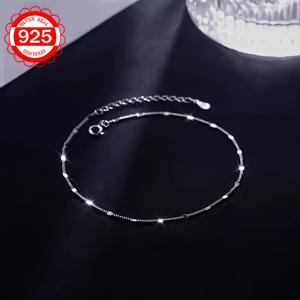 TEMU 여성용 우아한 925 스털링 실버 발찌, 저자극성 스퀘어 체인, 일상 착용, 결혼식, 해변 휴가, 크리스마스 및 추수감사절 선물, 여름, 심플한 발목 체인