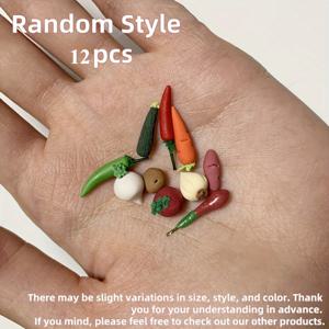 TEMU 12pcs 미니어처 과일 및 채소 세트, 1/12 스케일 현실적인 레진 도자기, 혼합 색상, 새해 행사, 러스트릭 정원 및 농장 플레이셋 장식