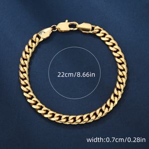 TEMU 남성용 7mm 고구리 도금 18K 금도금 쿠바 체인 팔찌 - 내구성 있는 안전 디자인, 광택 마감, 휴일 선물 및 캐주얼 복장에 어울리는 고딕 스타일 주얼리, 안정적인 손목 장식, 우아한 액세서리, 남성 패션, 고품질 공예, 패션 애호가용