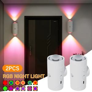TEMU 2pcs LED 야간 조명 모션 센서 - 충전식, USB-Powered, RGB 그라데이션 조명, 진동 벽걸이 디자인, 입구, 침대 테이블, 책상, 옷장 - 배터리, 밝기 조절, 벽걸이, USB-Powered Light | 현대 LED 디자인 | USB 충전식 조명