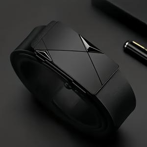 TEMU 1pc 남성 패션 진정 가죽 벨트, 자동 합금 버클 - 소가죽 허리띠, 블랙, 표준 크기