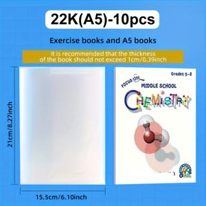 TEMU 10개 PVC 책 보호 커버, 투명 보호 커버, 방수 및 내구성, A4/문구 사이즈에 적합, 16K/22K 책용|북커버