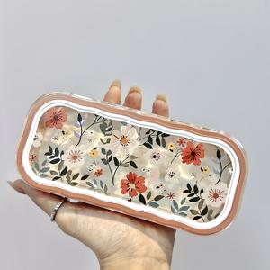 TEMU 여성용 안경 케이스. 풀 스크린 꽃 무늬 고가의 안경 케이스, 투명하고 휴대하기 편리하며 압력에 강한 레트로 스타일 근시안경 보관함