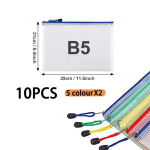 TEMU 10개 멀티 컬러 메쉬 지퍼 백, A4 레터 사이즈, 튼튼한 PVC, 끈 & 손잡이 포함 - 여행, 학교, 사무용품, 크로스 스티치 & 퍼즐 보관, 지퍼 파우치에 이상적|파우치