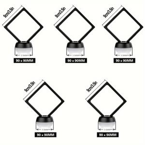 TEMU 5pcs 3D 플로팅 프레임 베이스 스탠드, 블랙 코인 디스플레이 프레임, 탄성 리트렉터블 스토리지 박스, 작은 쉐도우 박스, 귀걸이, 반지, 버찌, 군사 메달에 적합, 블랙, 3가지 크기 제공