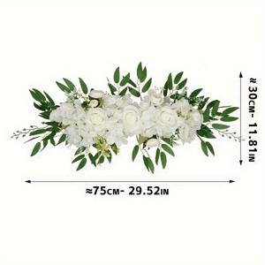 TEMU 우아한 인공 장미와 수국 웨딩 초대장 문 장식 - 흰색 실크 꽃과 녹색 잎사귀, 집, 야외, 계절별 휴일 장식에 완벽 (할로윈, 크리스마스, 데이, 추수감사절), 의식 아치 | 녹색 액센트 | 현실적인 외관, 웨딩 장식