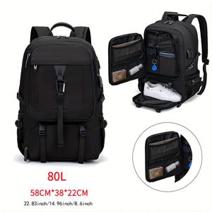 TEMU 50/80L 여행 배낭, 신발 보관함이 있는 확장 가능한 스포츠 하이킹 백팩, 15.6/17.3인치 노트북 백팩, 주말 여행 또는 짧은 비즈니스 여행용|노트북파우치|노트북가방