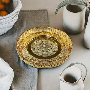 TEMU 1pc 라운드 캐스트 아이언 폴리시드 메탈 골든 트레이, 창조적 패션, 꽃 테마, 올 시즌, 침실, 거실, 주방, 크리스마스, 할로윈, 추수감사절, 라마단(이드 알피트르), 식품 접촉 포함
