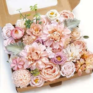 TEMU Glam 스타일 장식용 꽃 스웩 세트 – 인공 실크 꽃 상자 키트 DIY 센터피스, 웨딩 부케, 부티크, 홈 데코 – 플라스틱 인조 꽃꽂이 – 발렌타인 데이, 어머니의 날, 졸업 – 분홍색