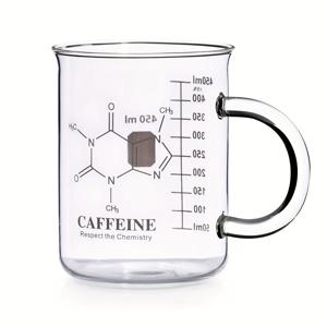 TEMU 1pc 카페인 분자 프린트 16oz 보로실리케이트 유리 커피 머그잔 핸들 및 측정 포함 - 단열, 재사용, 다용도 비커 뜨거운 차가운 음료 - 손 세척전용 가능합니다.