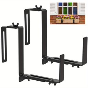 TEMU 2pcs 조절 가능한 플랜터 박스 브래킷 - 야외 파티오, 정원 울타리, 발코니 꽃 박스 홀더용 헤비 듀티, 재사용 가능한 창문 박스 행거, 쉬운 설치, 현대 스타일, 블랙 메탈, 파티오 브래킷| 플랜터 홀더|다재다능한 브래킷