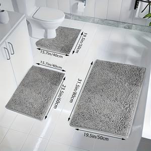 TEMU 대형 3pcs 체닐 욕실 매트 세트, 빠른 흡수 및 세탁 가능한 디자인, 미끄럼 방지 PVC 백킹, 두꺼운 부드러운 편안한 욕실 러그, 욕실 액세서리, 가구 장식