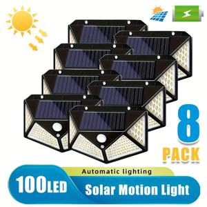 TEMU 4/8개 태양광 야외 벽등, 사면 조명, 100LED/3모드 조명 각도 모션 센서 태양광 벽등, 초밝음, 뒷마당 정원 테라스 상점 현관 길 장식용