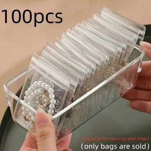 TEMU 100개 투명 PVC 재사용 가능한 자체 밀봉 보석 보관 가방 - 방청, 귀걸이, 반지 및 소형 액세서리용 투명 재밀봉 가방, 보석 정리 및 디스플레이에 완벽, 보석 정리함 보관|링귀걸이