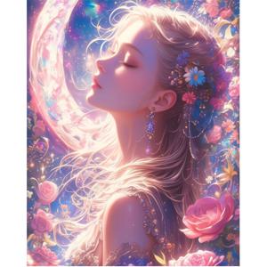 TEMU 5D 페인팅 키트 - 매혹적인 꽃과 천체 장면, 둥근 아크릴 , 11.8