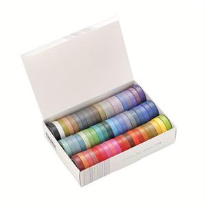TEMU 60색 와이드 저널 와시 페이퍼 테이프 세트 - DIY 공예 및 저널링용 사무실 & 학교 용품 테이프 - 0.3인치 폭 기본 단색 무지개 테이프 케이스 커버, 쓰기 가능한 표면 포함