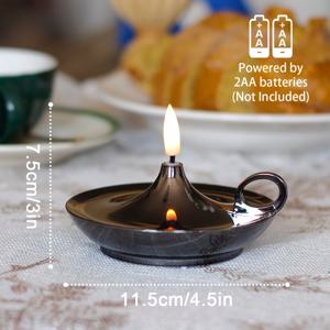 TEMU 손잡이가 있는 배터리 작동 무불꽃 LED 캔들 1개, 4.5인치 x 3인치 깜박이는 오일 램프 디자인, 가정 및 축제 장식용 긴 지속 안전한 빛, 블랙, 골든, 실버 색상 제공 | 사실적인 불꽃 효과 | 안전 왁스 캔들