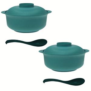 TEMU 4개 세트의 대용량 캐서롤 볼, 뚜껑과 긴 수프 스푼, 1100ml/38oz, 휴대용 대용량 수프 볼, 일본 및 한국 라면 볼, 커플의 쌀 볼, 저녁 식사 볼, 가족 및 레스토랑을 위한 로맨틱한 볼