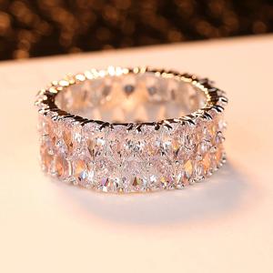 TEMU 18K 금박이된 구리 휴가 일상 행사 휴일 데이 모든 계절 고급 패션 여성 대형 넓은 이중 행 열린 눈물 백색 돌 반지, 고급 패션, 은색 노란색 장미 금색, 인공 자이콘 (인공 삼차 자이콘) 재질, 약혼, 결혼을 위한