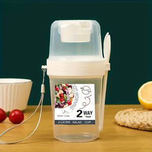 TEMU 1pc BPA-Free PC 재질 아침 샐러드 컵, 포크 포함, 휴대용 식품 용기, 과일, 야채, 요거트, 체중 감소 식사 준비, 충전되지 않음, 학교 및 사무실 사용에 이상적