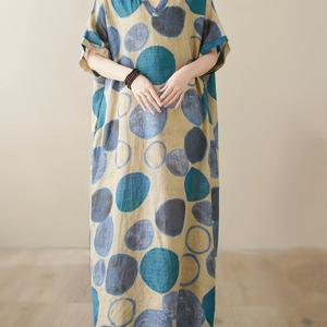 TEMU 플러스 사이즈 원형 프린트 V넥 드레스 - 여성용 가벼운 비치 커버업, 짧은 소매 캐주얼 휴가 드레스, 손세탁 전용, 비치 드레스, 여행용 로브, 신축성 없는 원단
