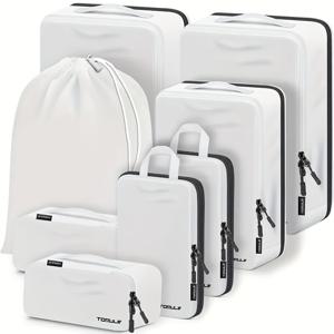 TEMU 8pcs 여행 큐브 팩킹 큐브 세트, 압축, 나일론, 손세탁 또는 전문 드라이 클리닝 관리 지침, 여행, 손수레 가방, 수하물 보관