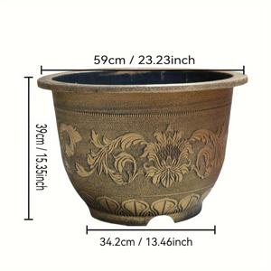 TEMU 1/2개, 23인치 두꺼운 내구성 있는 유럽식 꽃 고대 청동 화분 실내 현대 장식 플라스틱 화분, 물고기 사육에 사용, 배수구 없음, 연꽃 심기, 수련 사육 등에 적합