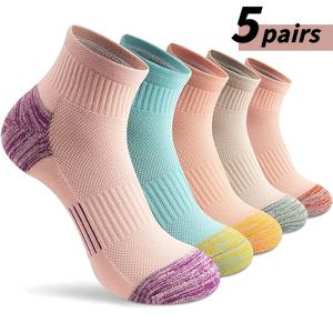 TEMU 5쌍 여성용 통기성 흡습 발목 양말 - 컬러 블록 디자인, 사계절 편안한 아웃도어 스포츠 & 캐주얼 착용, 폴리에스터 탄력 있는 칼라 애슬레틱 양말, 단색 패턴