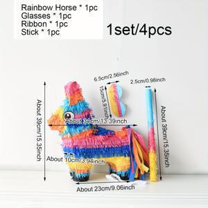 TEMU 1세트/4개 대형 무지개 말 피냐타 세트 스트리머, 생일 파티 캔디 선물 무지개 말, 눈 가리개, 리본 및 두드리는 막대 포함, 생일 테마 파티 할로윈 크리스마스 선물 장식을 위한 수제 정교한 피냐타, 최대 3파운드의 캔디를 담을 수 있습니다.