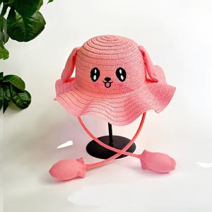 TEMU 어린이용 귀여운 움직이는 귀 스트로햇, 캐릭터 에어백 디자인, 여름철 패션 아웃도어 모자