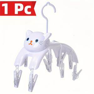 TEMU 방풍 고양이 테마 플라스틱 행거 다용도 후크 - 귀여운 만화 디자인으로 속옷, 양말 및 작은 물건을 집에서 건조할 수 있는 실내 건조대 | 만화 고양이 행거 | 다기능 후크, 옷걸이, 옷핀