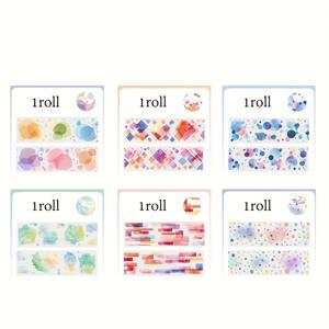 TEMU 6 롤의 물감 라이트 페인팅 시리즈 PET 테이프, 그라데이션 컬러 테마 와시 테이프, 저널링 장식, 아트 크래프트 테이프.