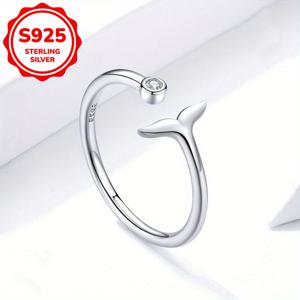 TEMU 여성용 우아한 인조 지르코니아 링, 조절 가능한 사이즈 0.6g S925 실버 – 일상 착용, 휴가, 졸업 선물, 어머니날, 발렌타인데이 및 명절 선물에 완벽